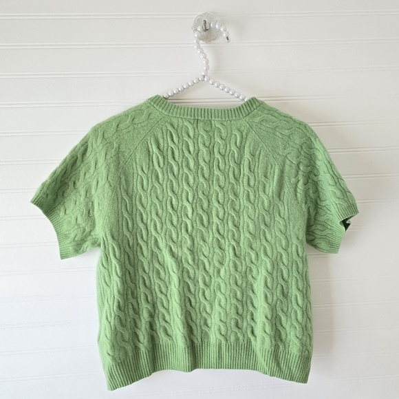 J.Crew 100% Cashmere Cable-Knit Henley T-Shirt Sweater Green XL - Picture 3 of 8
